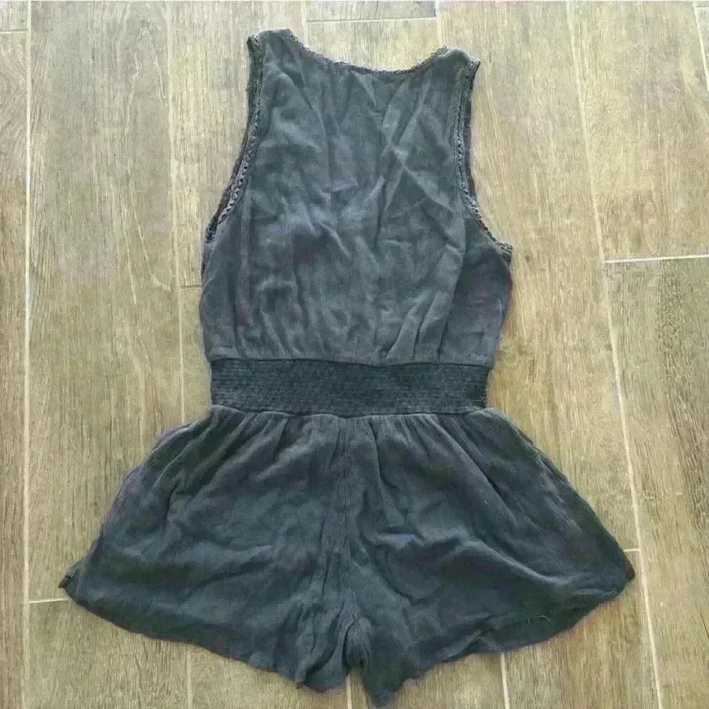 Free People Soft Surplice Romper XS Dark Gray Elastic Waist Raw Edge Distressed
